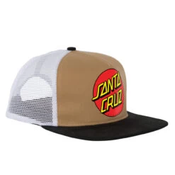 Santa Cruz Skateboards Hat Classic Dot Mesh Trucker Sandstone/White/Black -Sports Skateboard-Santa Cruz 44441158 classic dot mesh trucker high profile hat sandstonewhiteblack unisex santa cruz 3 63048.1656443665